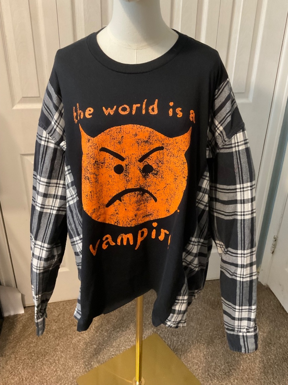 The Smashing Pumpkins Upcycled Graphic T-Shirt with Flannel Sleeves - OSFM